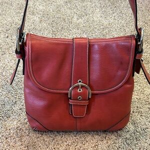 Bellarose VTG Leather 2 Compartment Red Brick Shoulder Bag Brown Paisley Lining